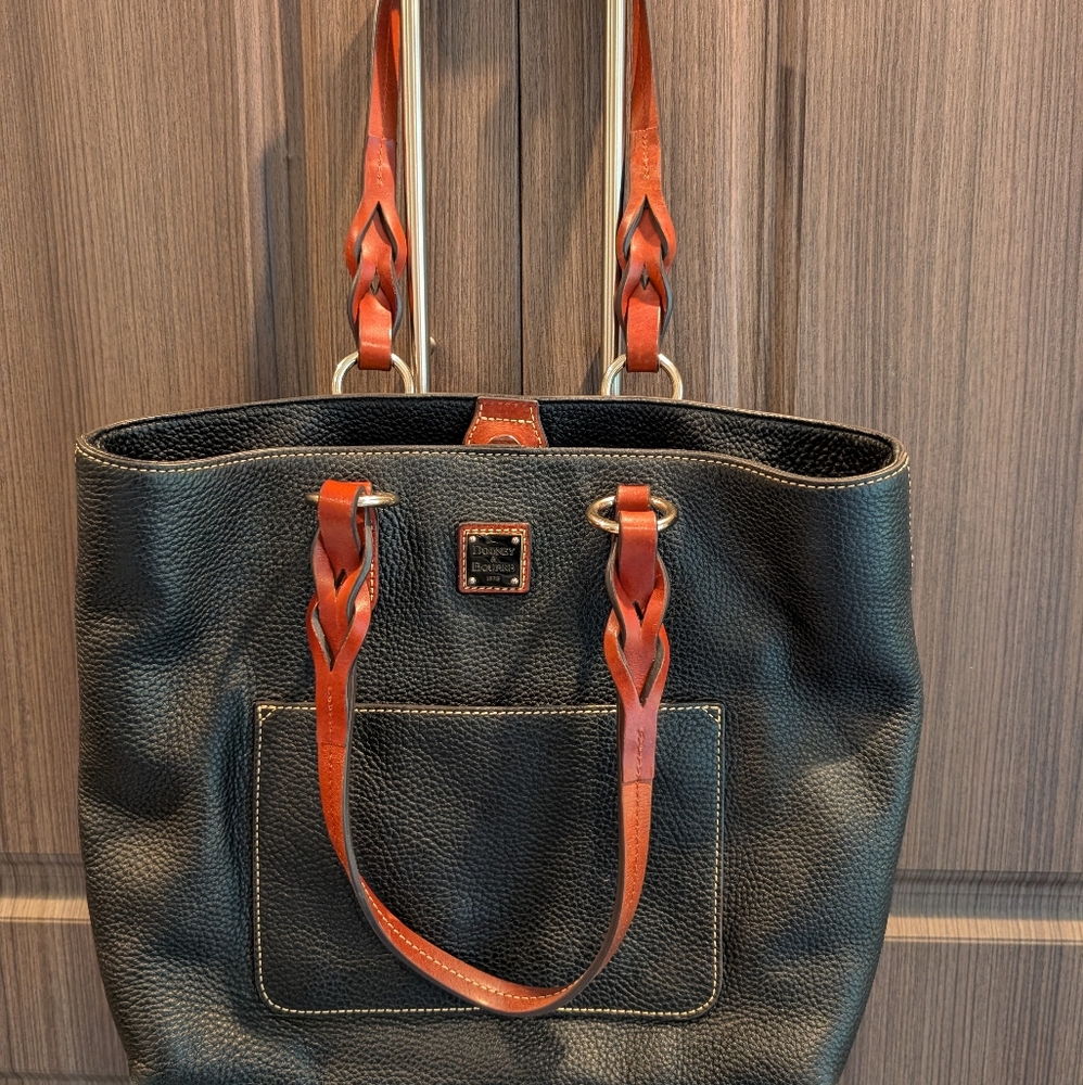 Dooney & Bourke Black and Tan Leather Tote Bag - EUC